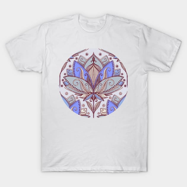 Art Deco Lotus Rising 2 - sage grey & purple pattern T-Shirt by micklyn